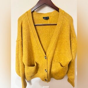 Topshop Mustard Yellow Oversize Chunky Boxy Women's Cardigan V neck Button Down